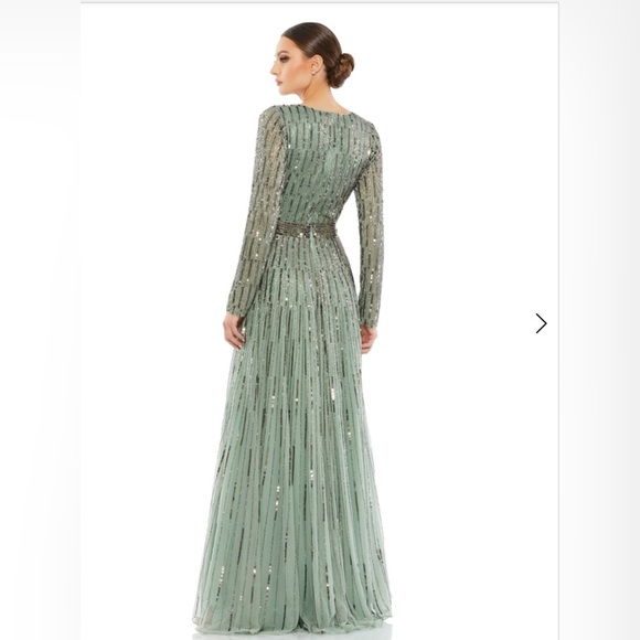 Sequined v neck illusion A-line gown - Picture 2 of 3